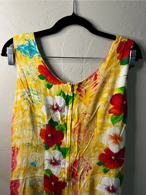 Jams World Vintage Rayon Yellow Hibiscus Tropical Floral Mini Dress thumbnail 11
