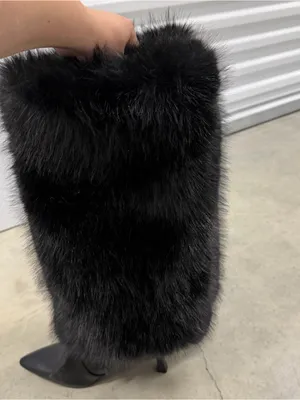 Black‎ Faux Fur Tall Boot Covers Black Size 8 thumbnail 3