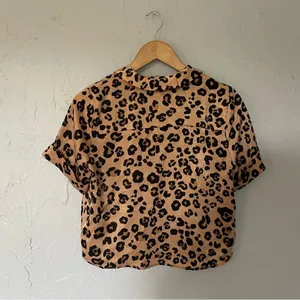 Olivaceous Brown Black Leopard Button Down Luxe Short Sleeve Shirt Pajama‎ Top M thumbnail 2