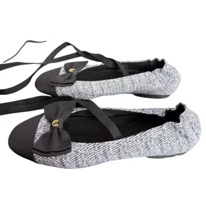 Parisian Chic Textured Ballet Flats Lace Up Ribbon Tie Bow Accent Cap Toe Size 6 thumbnail 5