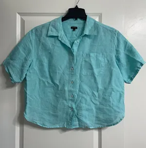 Talbots Linen Classic-Collar Short-Sleeve Shirt Size Large thumbnail 1