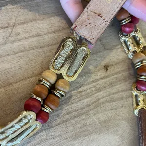 EXPRESS Vintage Brown Genuine Leather Beaded Weaved Link Gold Buckle Belt Size S/M thumbnail 6