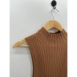 Moth Anthropologie Women Medium‎ Tan Brown Ribbed High Neck Sleeveless Sweater thumbnail 5