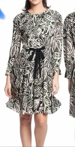 Maggy London Long Sleeve Knee Length Leaf Print Abstract Print Dress Sz 12 #900 thumbnail 1