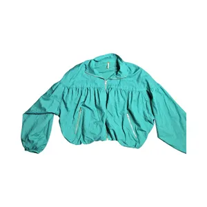 Free People‎ Now or Never Nylon Bomber Turquoise Jacket Size: XS thumbnail 2