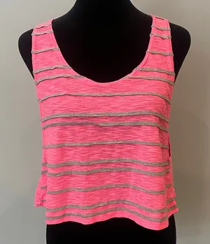 Pink and Gray Striped Women's Top Delia’s cropped tank top thumbnail 1