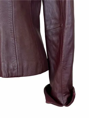 Cache Leather Jacket 10 Burgundy Fitted Button Front Y2K Retro Blazer Maroon thumbnail 9