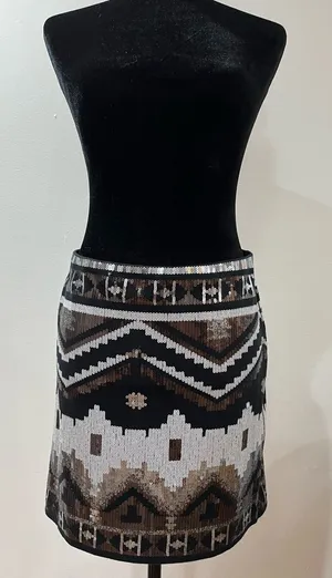 Gorgeous and shiny Express Black, White, Brown Embellished Mini Skirt! thumbnail 1