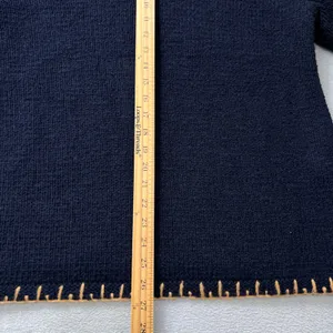 Pure Jill Women's Large Navy Blue Knit Sweater Whipstitch Trim Cotton Blend‎ thumbnail 8