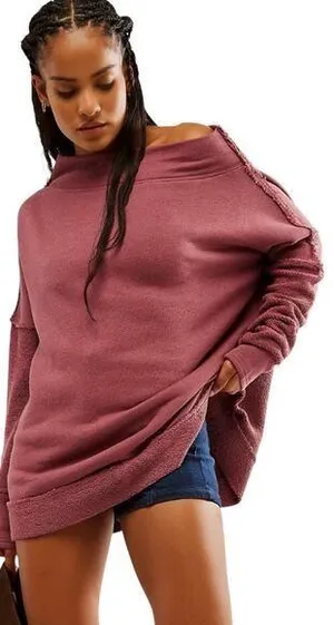 Free People Otto Slouchy Sweatshirt Tunic Oversized Jasper Rose M thumbnail 1