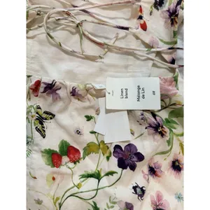 H&M Linen Blend Floral Off Shoulder Puff Sleeve LaceUp Back Dress size M -42 thumbnail 8