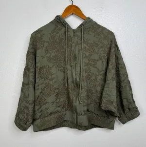 Saturday Sunday Anthropologie Green Floral Embroidered‎ Zip Up Hoodie Large thumbnail 1