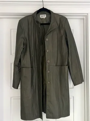 Bagatelle Olive Green Long Leather Jacket, size 14 thumbnail 3