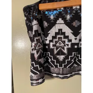 Express Women's Size Large Mini Skirt Black Silver White Sequins Aztec Pull On thumbnail 9