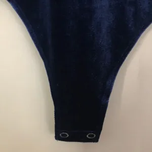 Good American The Mixed Velvet Bodysuit Navy Blue and Black NEW thumbnail 3