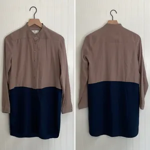 AMANDA UPRICHARD Colorblock Shirt Dress Long Sleeve in Tan/Navy Size S *Flawed thumbnail 2