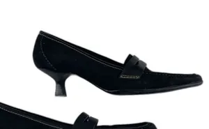 Aerosoles Black Suede Loafer‎ Women's 9.5M Square Toe Low Kitten Heel Shoes thumbnail 1