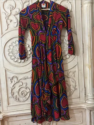 Farm Rio Rainbow Wild Hearts, Valentine Long Sleeve Maxi Dress Sz S Retail $220 thumbnail 3