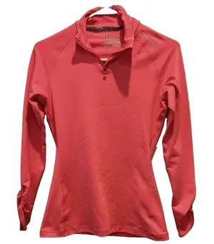 Under Armour Womens ColdGear Fitted 1/4 Zip Pullover Pink Ruched Thumbhole S‎ thumbnail 1