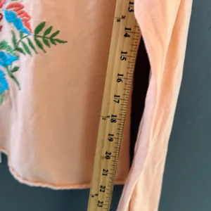 Boho Peach Long‎ Sleeve Embroidered Floral Love V-Neck Top Lettuce Trim Y2K thumbnail 7