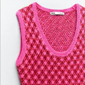 Zara PLAID KNIT Sleeveless Mini A-Line Dress w/ Round Neckline Size S Pink NEW thumbnail 16