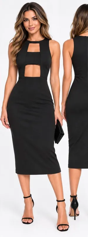 Missguided Black Cutout Bodycon Midi Dress Size 6 Sleeveless Cocktail Party thumbnail 1