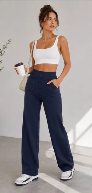 Halara NWT DayStretch High Waisted Navy Blue Pockets Straight Leg Athletic Pants thumbnail 1