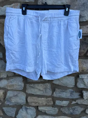 Old Navy White Linen-Blend Drawstring Women’s Shorts size XL NEW thumbnail 2