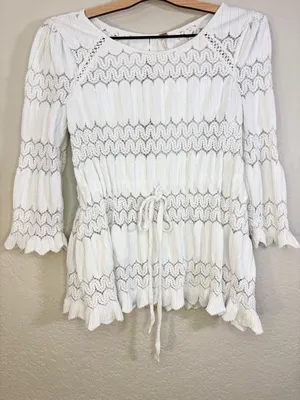 Free People Fire Island White Open Knit Top Size S thumbnail 5