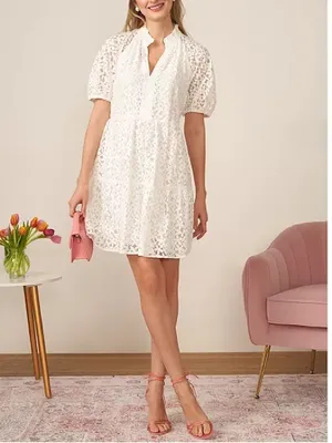 CeCe’s Women's Lace Babydoll Puff Sleeve Tiered Dress in Ivory, Size XL, NWT thumbnail 2
