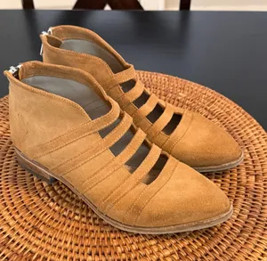 Free People Tan‎ Suede Caged Ankle Boots Pointed Toe Strappy Booties Size 38 thumbnail 1