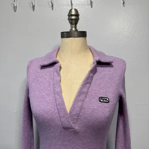 The Fifth Label Womens Ribbed Knit Top Collared Deep V Neck Long Sleeve Size 4 thumbnail 2