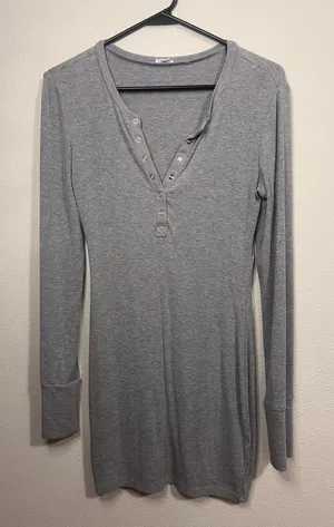 Garage Long Sleeve Grey Henley Dress thumbnail 1