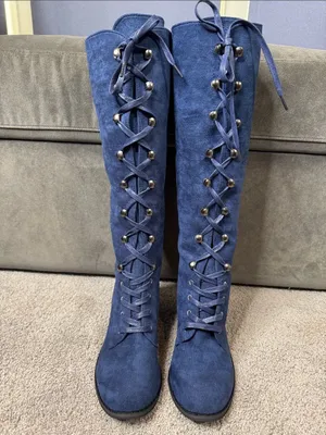 Tall Blue Faux Suede Lace-Up Women’s Boots Size 10 (43) NEW thumbnail 3
