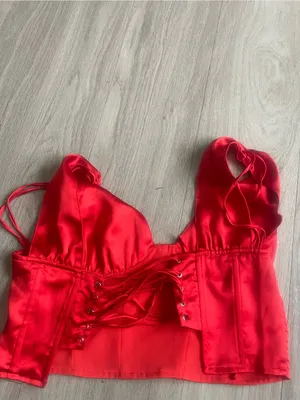 Red Satin Bustier Crop Top Size M thumbnail 2