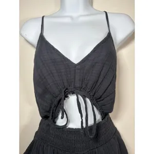 American Eagle Romper Black Gauze Cutout Tie Front Pockets Casual Medium Tall thumbnail 2
