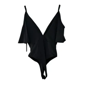 Lulus‎ Slay It With Me Black Off Shoulder Bodysuit XS Flutter Sleeve Sexy Chic thumbnail 6