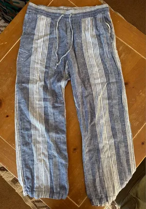 Old Navy Navy and White Striped wide leg linen pants thumbnail 1