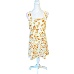 Lulus Day Date Tie Back White Orange Floral Mini Dress Womens Size Large New thumbnail 3