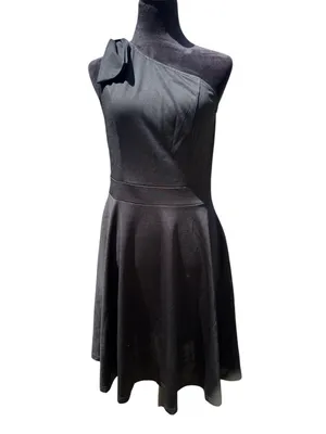NWOT JASAMBAC Black One Shoulder Bow A-Line Cocktail Dress‎ with Pockets Size L thumbnail 2