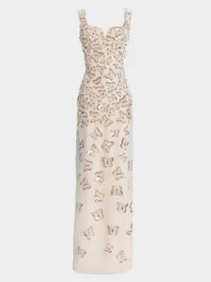NWT Dress The Population Goldie Sequin Butterfly Champagne Multi Column Gown‎ thumbnail 3