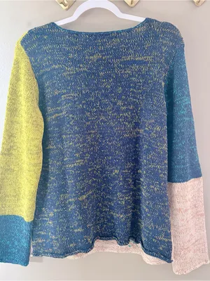 Y2K Floral Knit Sweater Daisy Patchwork Crazy Horse Medium Blue thumbnail 2