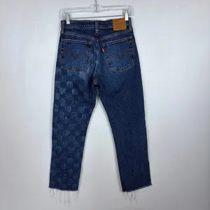 Levi's Wedgie Straight Jeans Checkerboard Blue Retro Indie Grunge Size 27‎ thumbnail 5