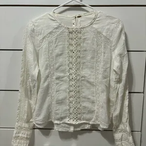 Free People White Lace Long Sleeve Blouse thumbnail 2