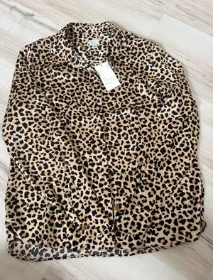 a new day Leopard Print Button-Down Satin Shirt - Tan & Black thumbnail 1