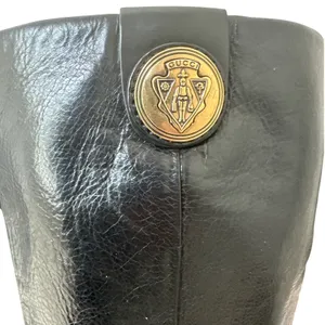 Vintage Gucci 202941 Black Leather Crest Medallion Knee High Boots 9B thumbnail 8