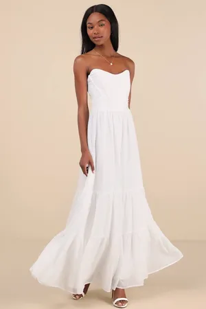 Lulus Special Moment White Strapless Bustier Dress Engagement Holiday Medium thumbnail 1