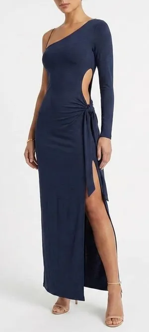 Naked Wardrobe Navy One Shoulder Side Tie Cutout Maxi Dress S thumbnail 1