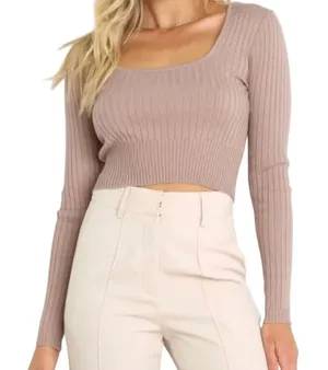 Petal and Pup Mable Mauve Clean Girl Softgirl Minimalism Boho Crop Sweater Top thumbnail 1