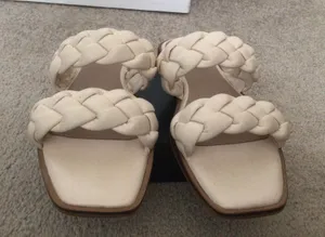 Time And Tru Womens Braided Two Band Sandals- Cream- Size 8 thumbnail 1